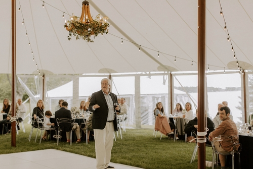 Symmetry creator Tom speaking at a company party