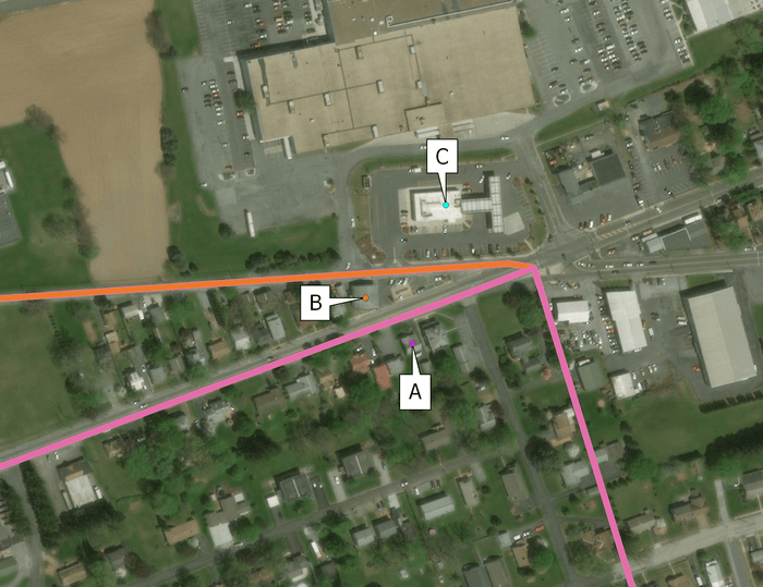 Three addresses in Pennsylvania with close proximity, but differing tax setups.